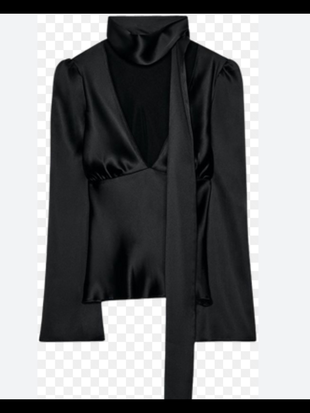 Zara Black Satin Tie-Neck Blouse